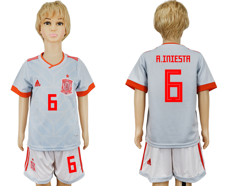 Spain 6 A.INIESTA Away Youth 2018 FIFA World Cup Soccer Jersey - Click Image to Close