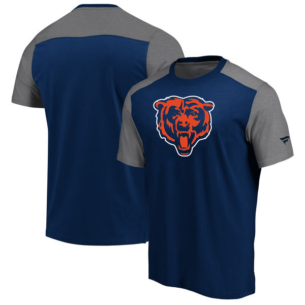 Chicago Bears NFL Pro Line by Fanatics Branded Iconic Color Block T-Shirt NavyHeathered Gray - Click Image to Close