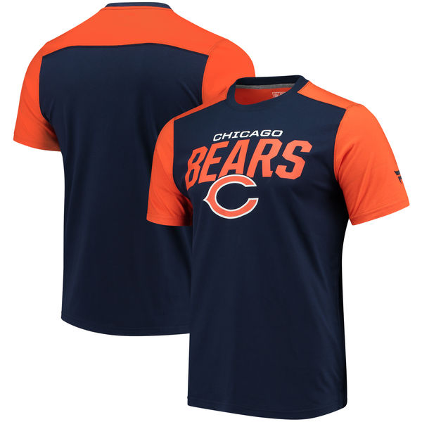 Chicago Bears NFL Pro Line by Fanatics Branded Iconic Color Blocked T-Shirt Navy Orange - Click Image to Close