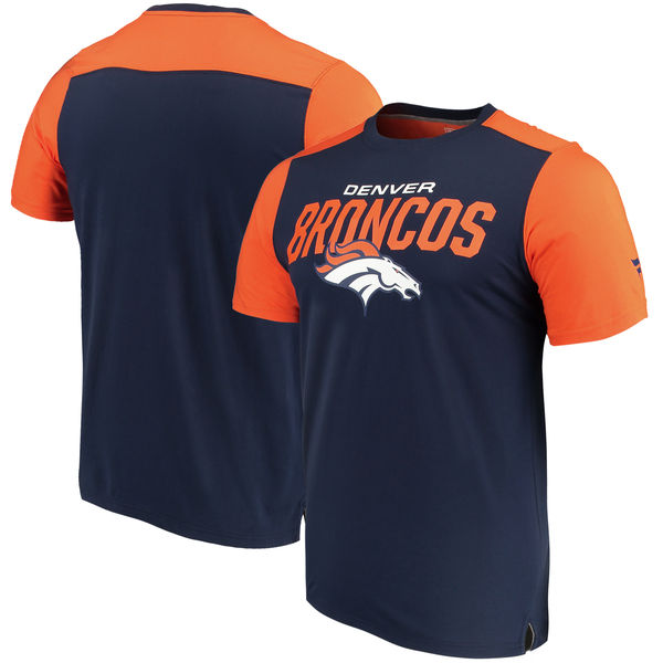 Denver Broncos NFL Pro Line by Fanatics Branded Iconic Color Blocked T-Shirt Navy Orange