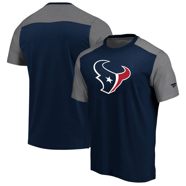 Houston Texans NFL Pro Line by Fanatics Branded Iconic Color Block T-Shirt NavyHeathered Gray - Click Image to Close