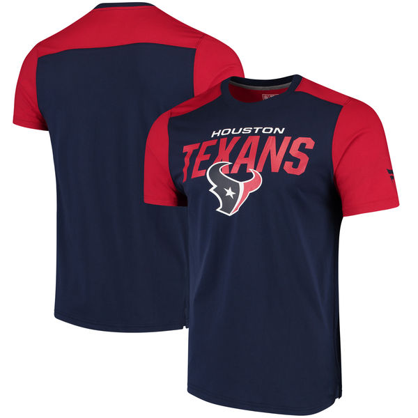 Houston Texans NFL Pro Line by Fanatics Branded Iconic Color Blocked T-Shirt Navy Red - Click Image to Close