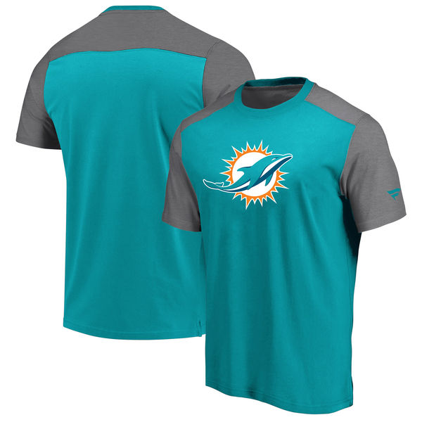 Miami Dolphins NFL Pro Line by Fanatics Branded Iconic Color Block T-Shirt AquaHeathered Gray