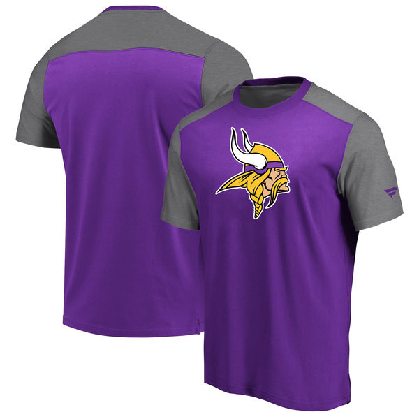 Minnesota Vikings NFL Pro Line by Fanatics Branded Iconic Color Block T-Shirt PurpleHeathered Gray