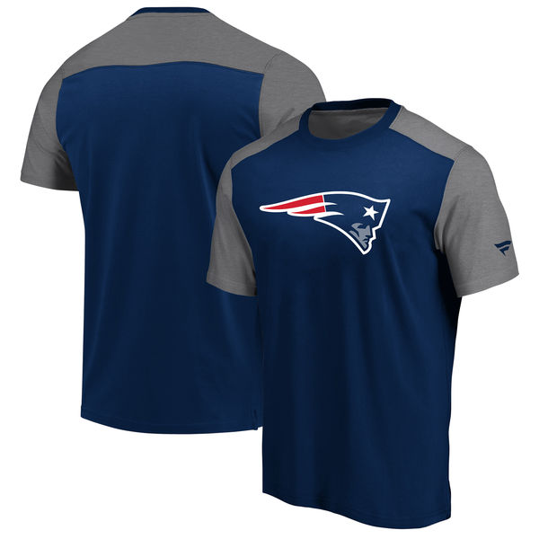 New England Patriots NFL Pro Line by Fanatics Branded Iconic Color Block T-Shirt NavyHeathered Gray