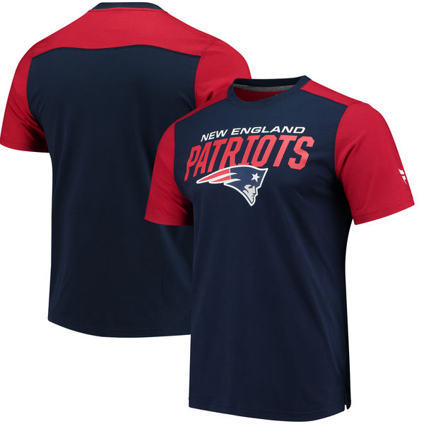 New England Patriots NFL Pro Line by Fanatics Branded Iconic Color Blocked T-Shirt Navy Red - Click Image to Close