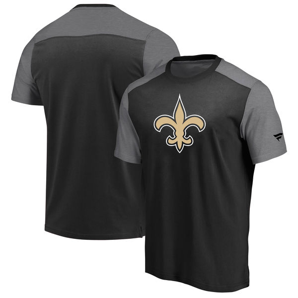 New Orleans Saints NFL Pro Line by Fanatics Branded Iconic Color Block T-Shirt BlackHeathered Gray
