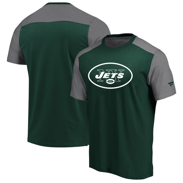 New York Jets NFL Pro Line by Fanatics Branded Iconic Color Block T-Shirt GreenHeathered Gray