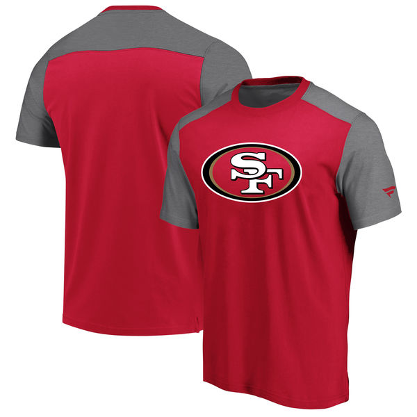 San Francisco 49ers NFL Pro Line by Fanatics Branded Iconic Color Block T-Shirt ScarletHeathered Gray