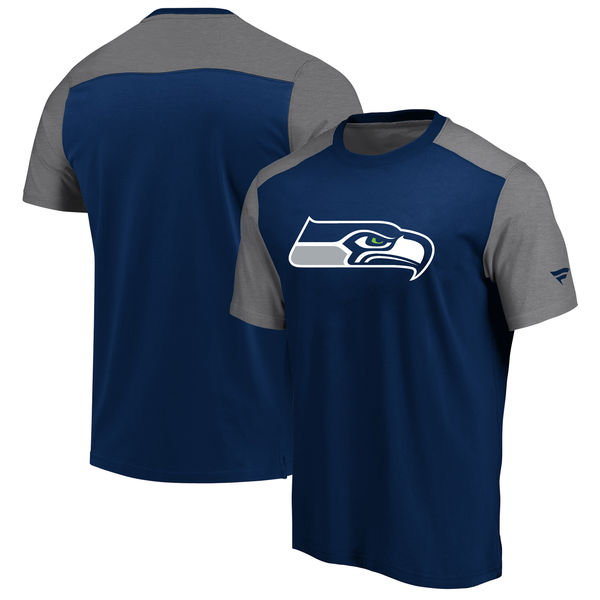 Seattle Seahawks NFL Pro Line by Fanatics Branded Iconic Color Block T-Shirt College NavyHeathered Gray