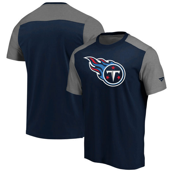Tennessee Titans NFL Pro Line by Fanatics Branded Iconic Color Block T-Shirt NavyHeathered Gray