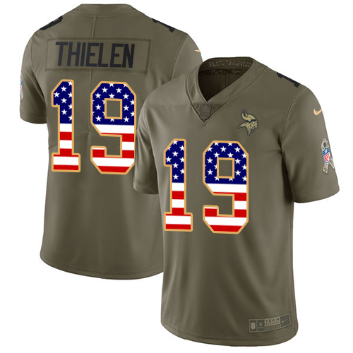 Nike Vikings 19 Adam Thielen Olive USA Flag Salute To Service Limited Jersey