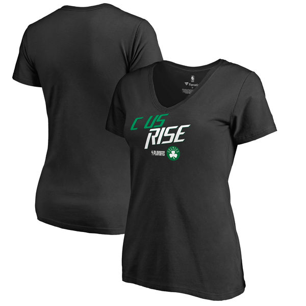 Boston Celtics Fanatics Branded Women's 2018 NBA Playoffs Slogan Plus Size V Neck T-Shirt Black