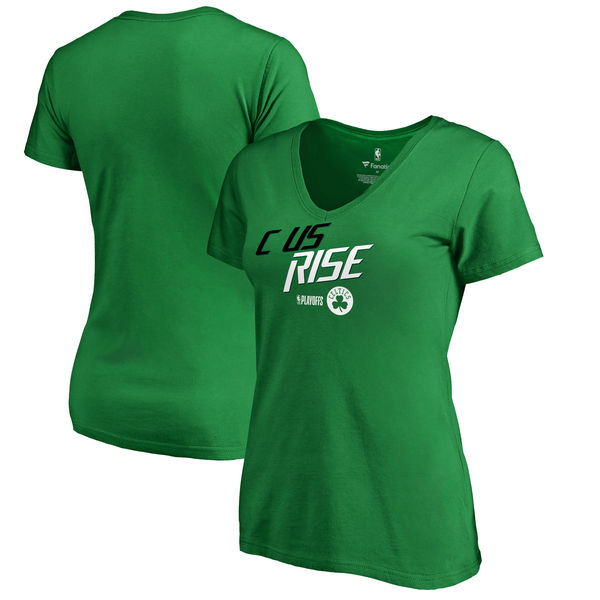 Boston Celtics Fanatics Branded Women's 2018 NBA Playoffs Slogan V Neck T-Shirt Green