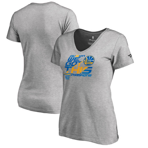 Golden State Warriors Fanatics Branded Women's 2018 NBA Pacific Division Champions Locker Room V Neck T-Shirt Heather Gray