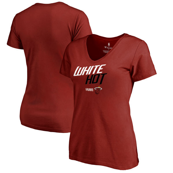 Miami Heat Fanatics Branded Women's 2018 NBA Playoffs Slogan V Neck T-Shirt Cardinal