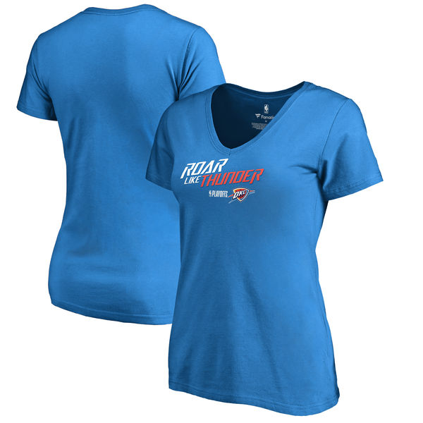 Oklahoma City Thunder Fanatics Branded Women's 2018 NBA Playoffs Slogan V Neck T-Shirt Blue