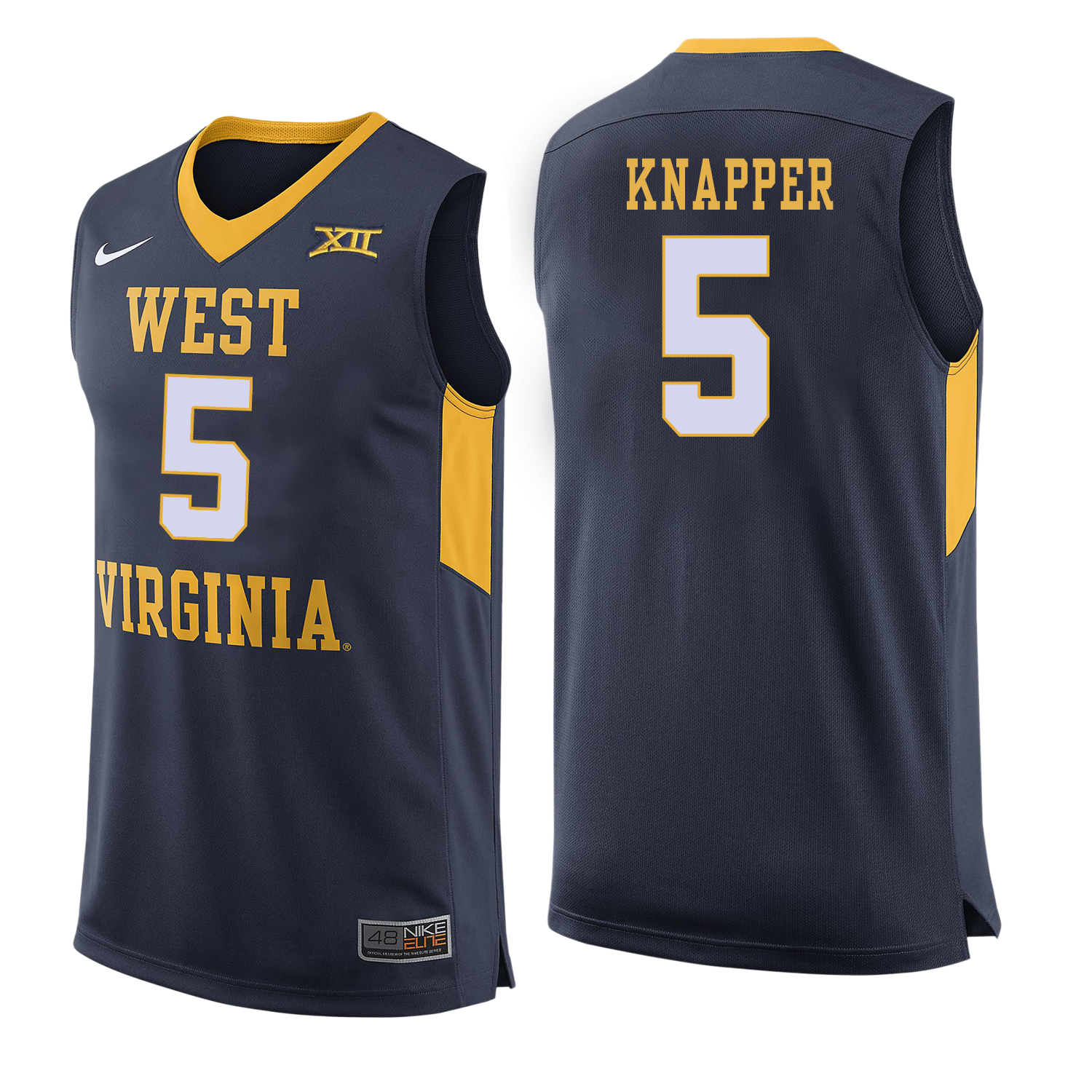 West Virginia Mountaineers 5 Brandon Knapper Navy College Basketball Jersey