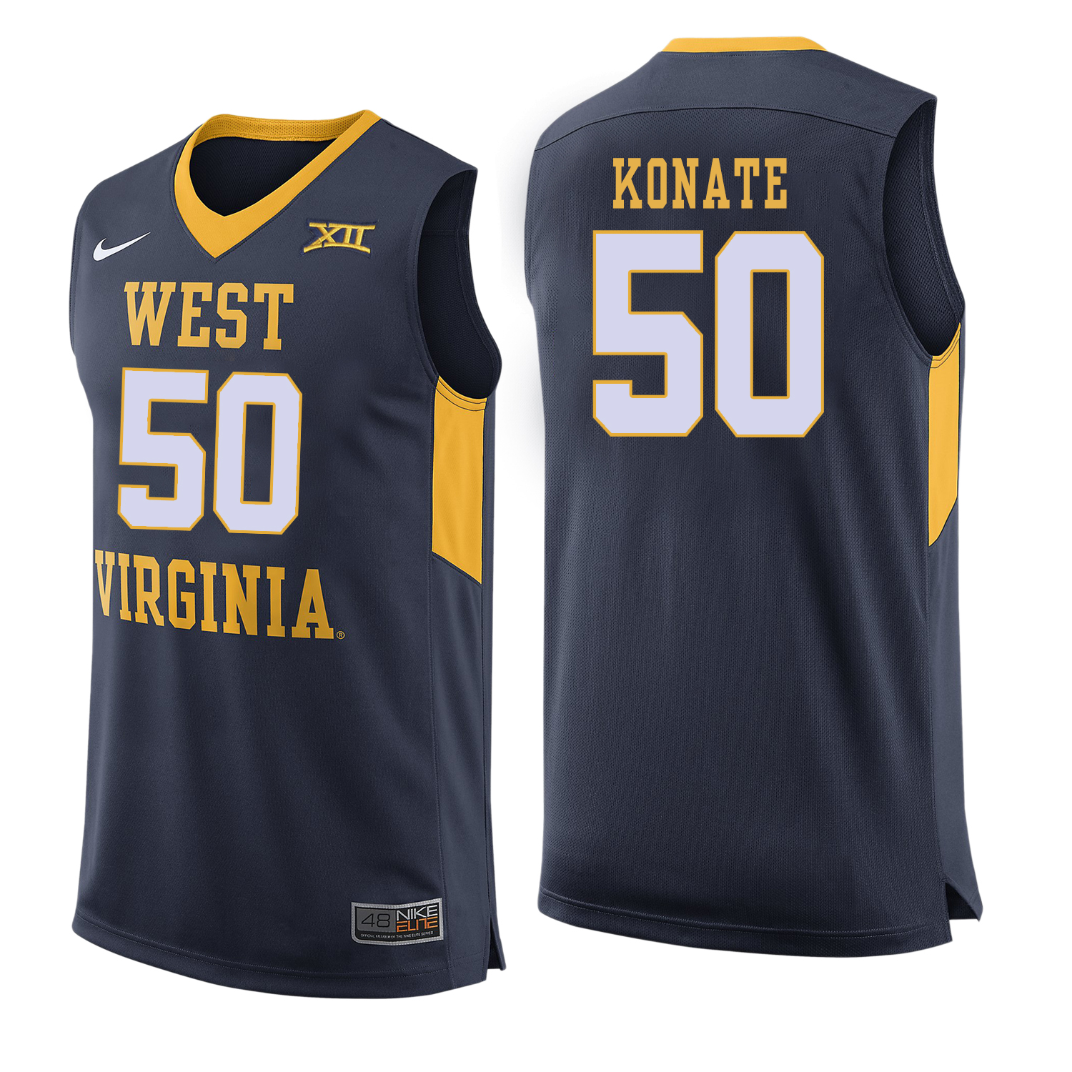 West Virginia Mountaineers 50 Sagaba Konate Navy College Basketball Jersey