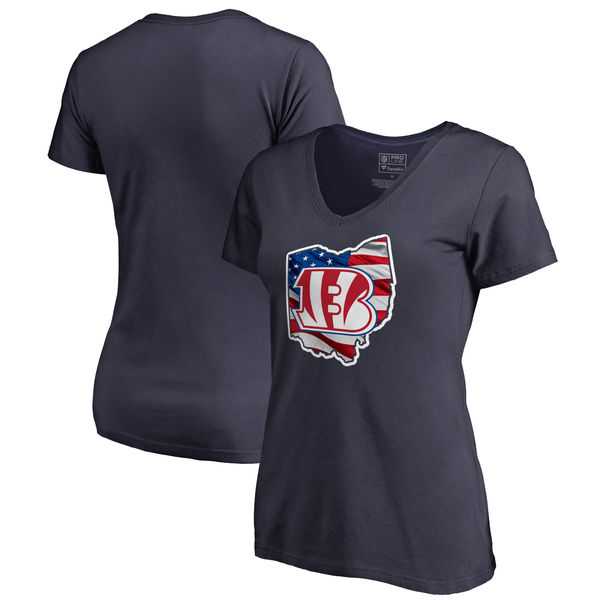 Cincinnati Bengals Navy Women's NFL Pro Line by Fanatics Branded Banner State T-Shirt