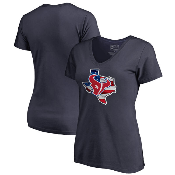 Houston Texans Navy Women's NFL Pro Line by Fanatics Branded Banner State T-Shirt - Click Image to Close