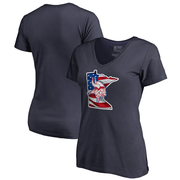 Minnesota Vikings Navy Women's NFL Pro Line by Fanatics Branded Banner State T-Shirt