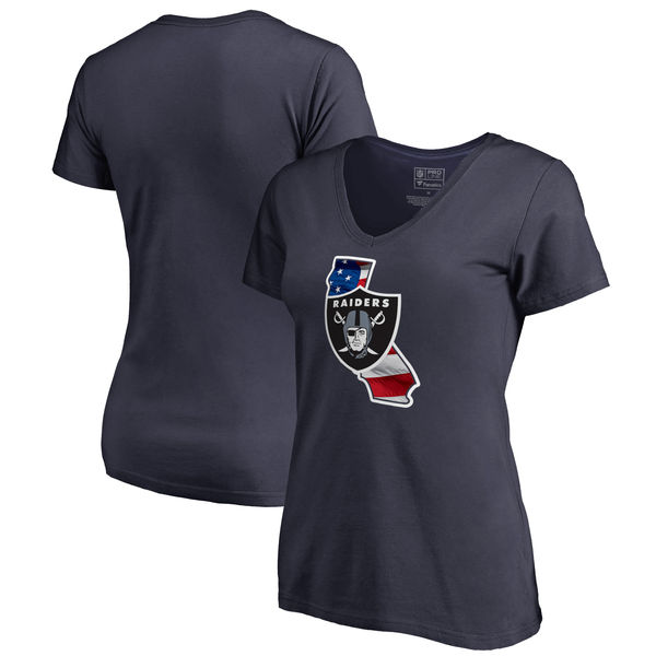 Oakland Raiders Navy Women's NFL Pro Line by Fanatics Branded Banner State T-Shirt - Click Image to Close