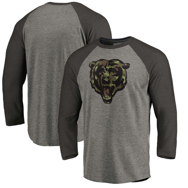 Chicago Bears NFL Pro Line by Fanatics Branded Black Gray Tri Blend 34-Sleeve T-Shirt - Click Image to Close