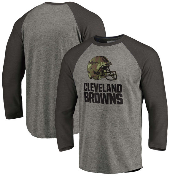 Cleveland Browns NFL Pro Line by Fanatics Branded Black Gray Tri Blend 34-Sleeve T-Shirt - Click Image to Close