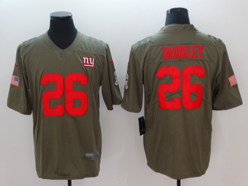 Nike Giants 26 Saquon Barkley Olive Salute To Service Limited Jersey
