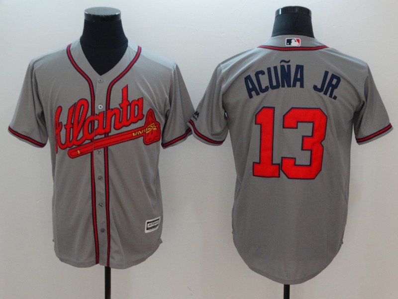 Braves 13 Ronald Acuna Jr. Gray Cool Base Jersey - Click Image to Close