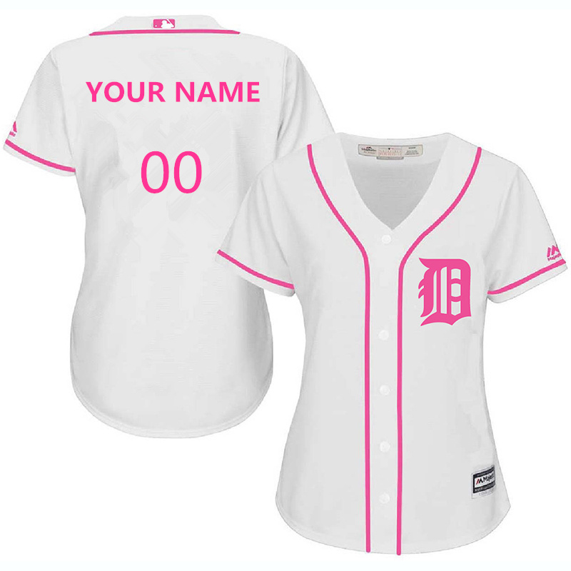 Tigers White Pink Customized Women Cool Base Jersey