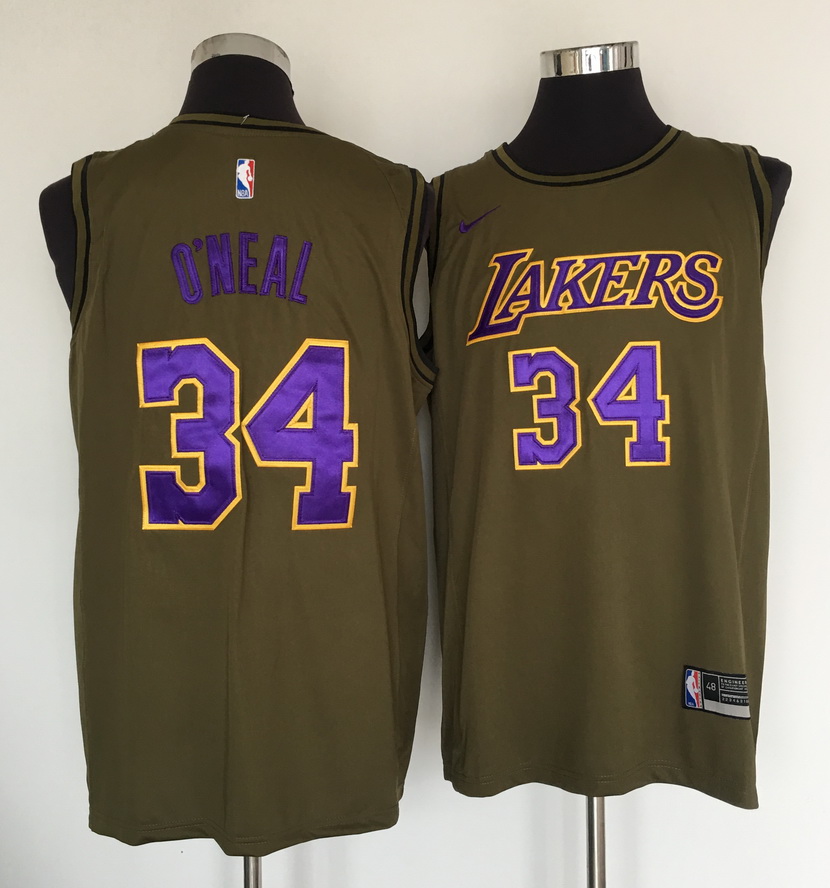 Lakers 34 Shaquille O'Neal Olive Nike Swingman Jersey