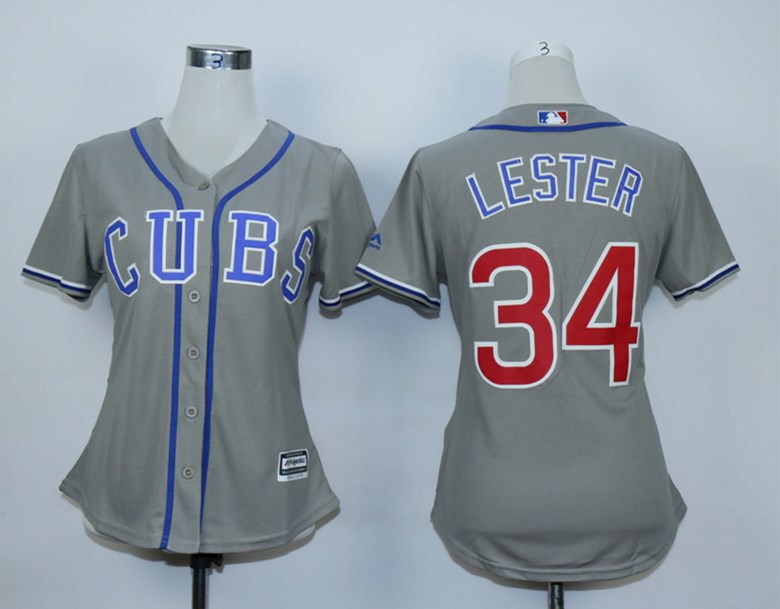 Cubs 34 Jon Lester Gray Women Cool Base Jersey - Click Image to Close
