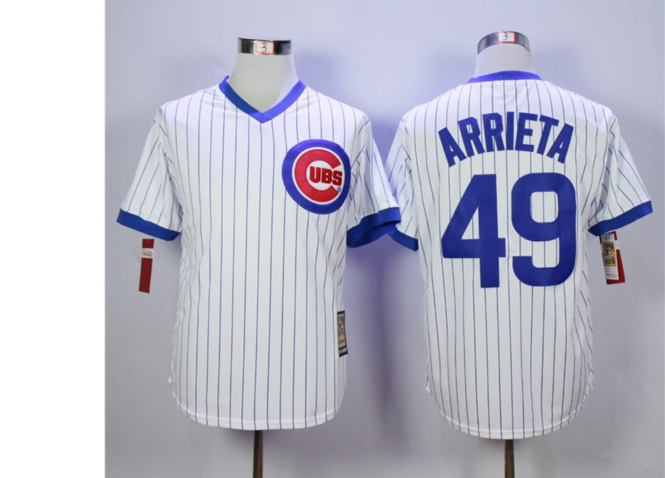Cubs 49 Jake Arrieta White Cooperstown Collection Jersey - Click Image to Close