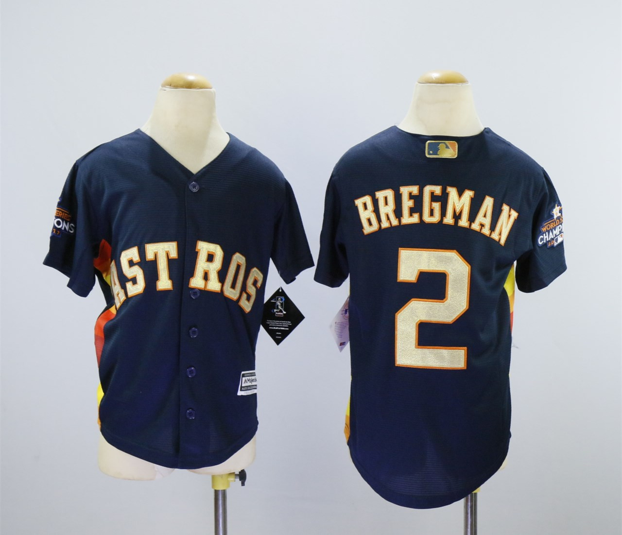 Astros 2 Alex Bregman Navy Youth 2018 Gold Program Cool Base Jersey - Click Image to Close