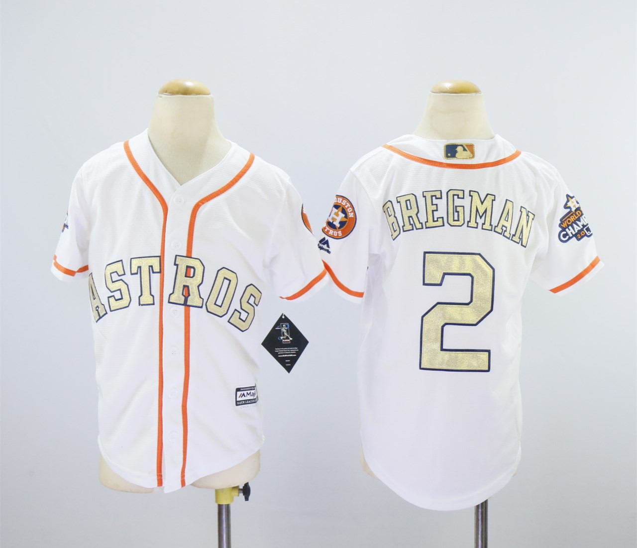 Astros 2 Alex Bregman White Youth 2018 Gold Program Cool Base Jersey - Click Image to Close