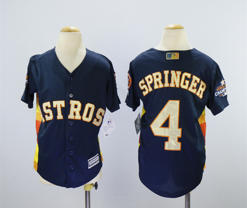 Astros 4 George Springer Navy Youth 2018 Gold Program Cool Base Jersey - Click Image to Close