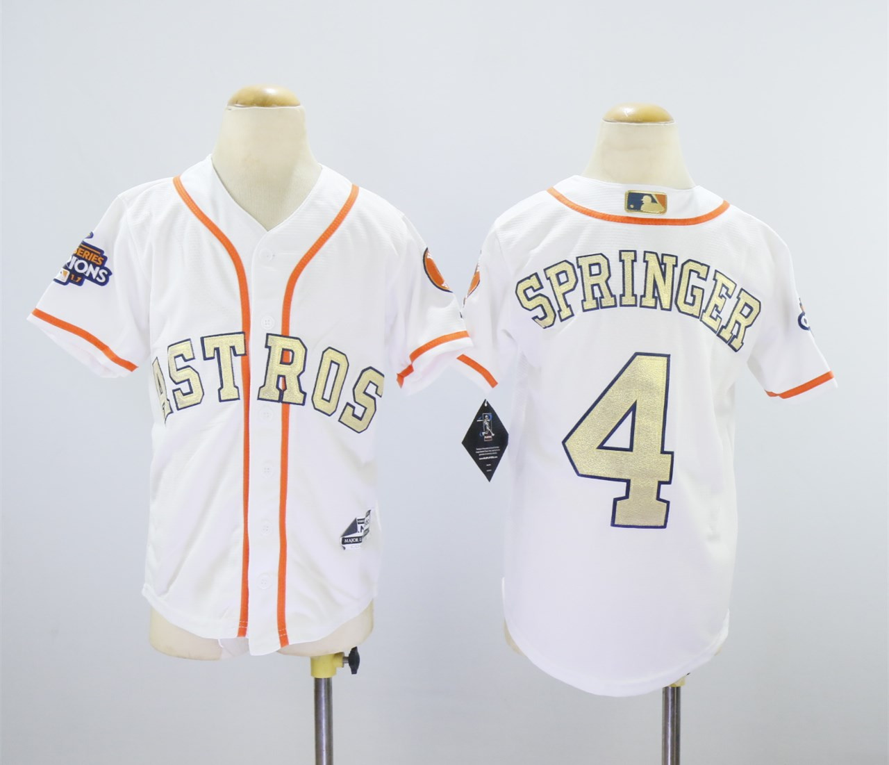 Astros 4 George Springer White Youth 2018 Gold Program Cool Base Jersey