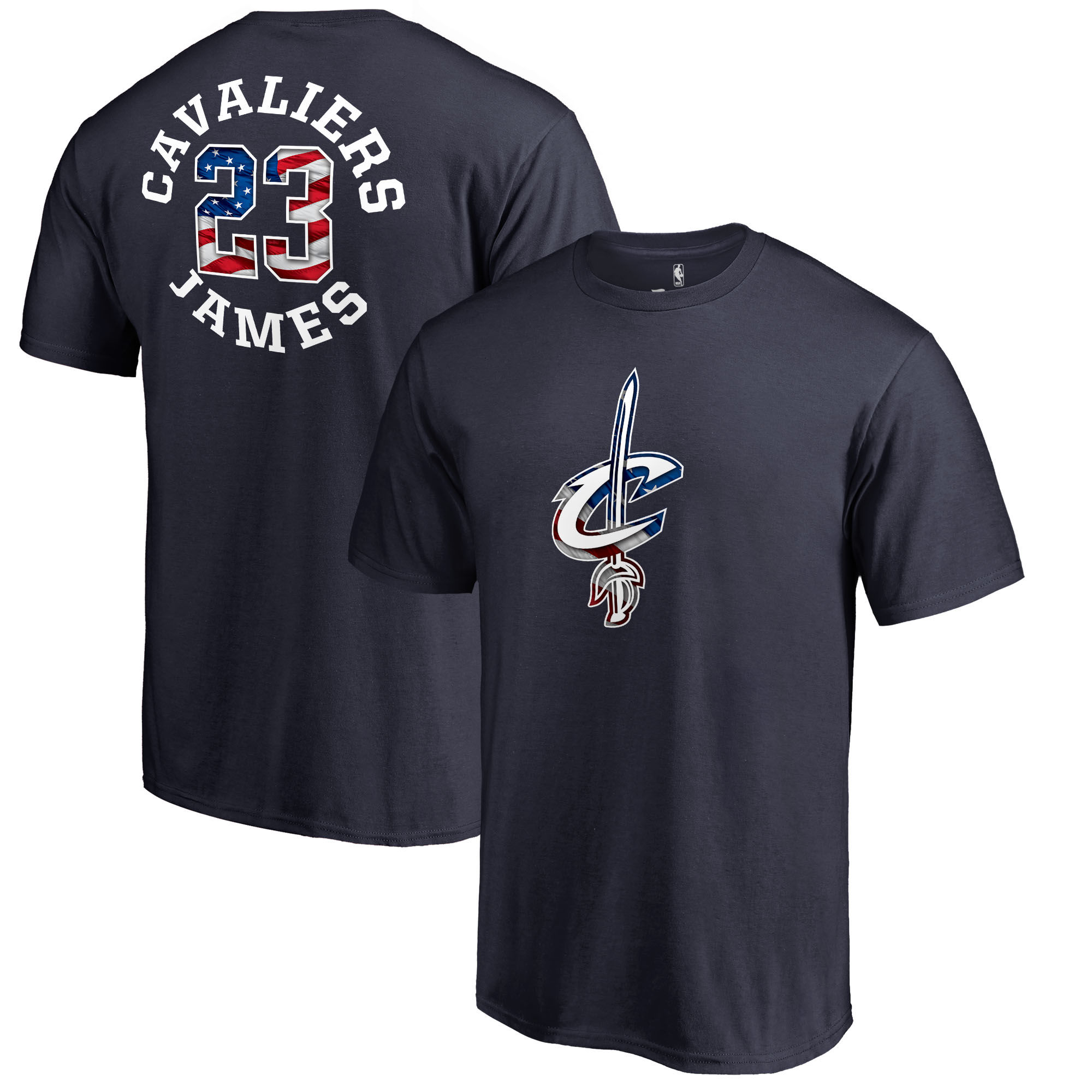 Cleveland Cavaliers LeBron James Fanatics Branded Banner Wave Name & Number T-Shirt Navy