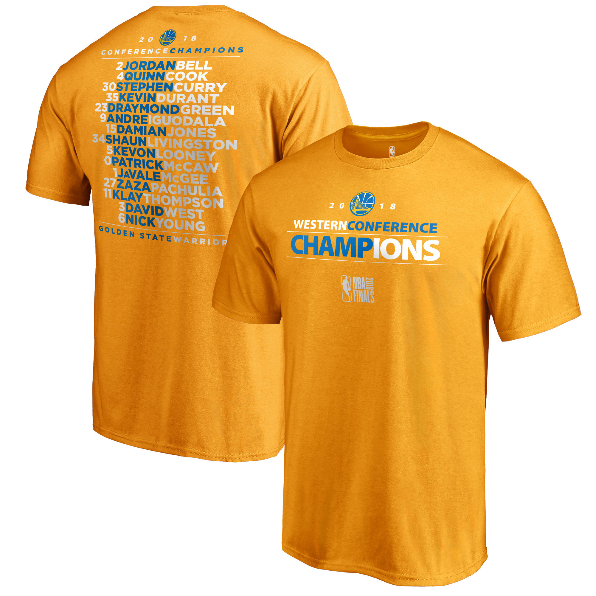 Golden State Warriors Fanatics Branded 2018 Western Conference Champions Backcourt Roster T-Shirt Gold