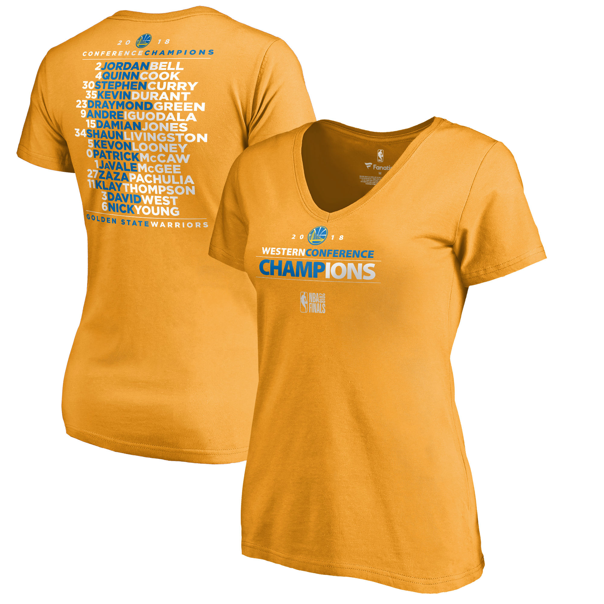 Golden State Warriors Fanatics Branded Women's 2018 Western Conference Champions Backcourt Blacktop T-Shirt Gold