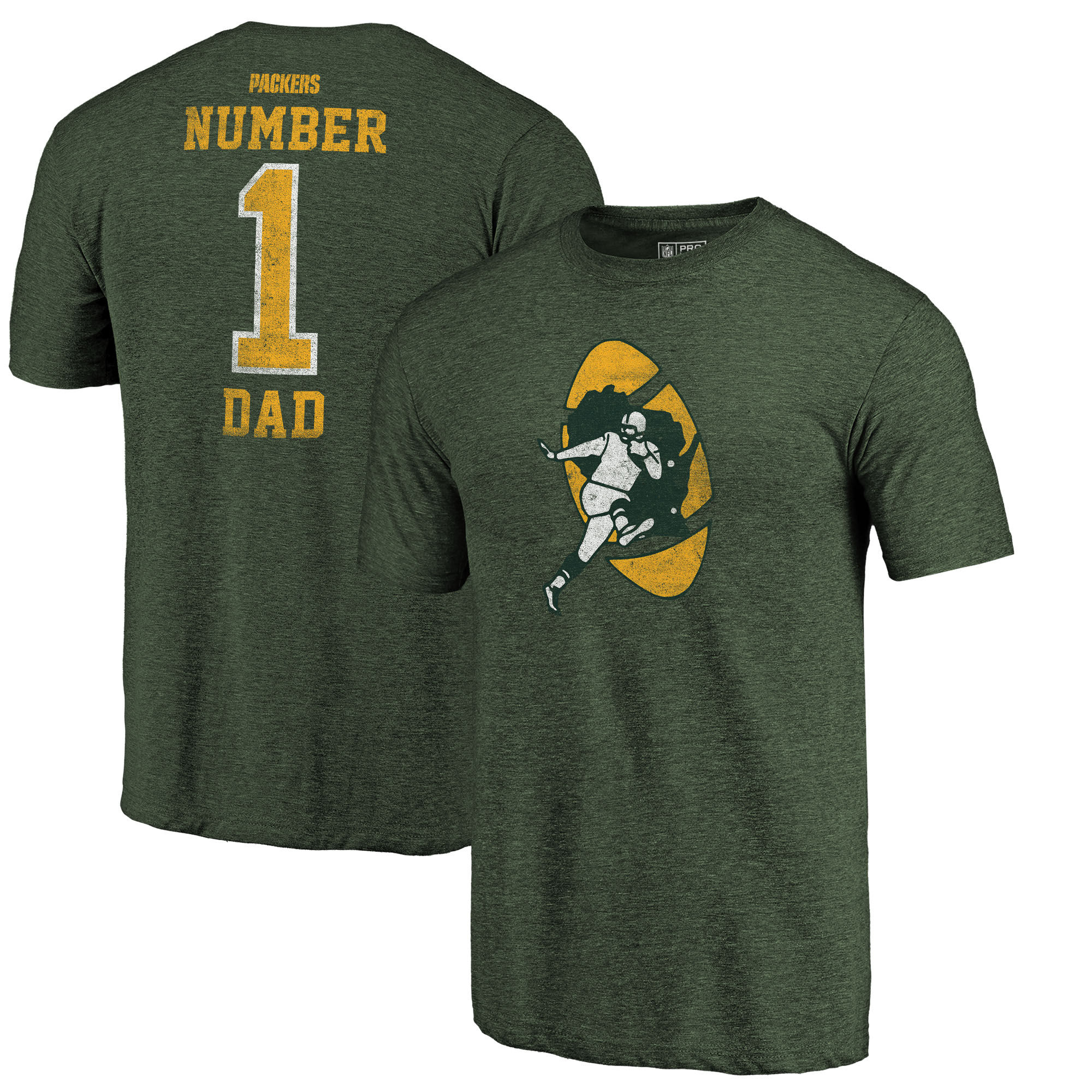 Green Bay Packers NFL Pro Line by Fanatics Branded Green Greatest Dad Retro Tri-Blend T-Shirt - Click Image to Close