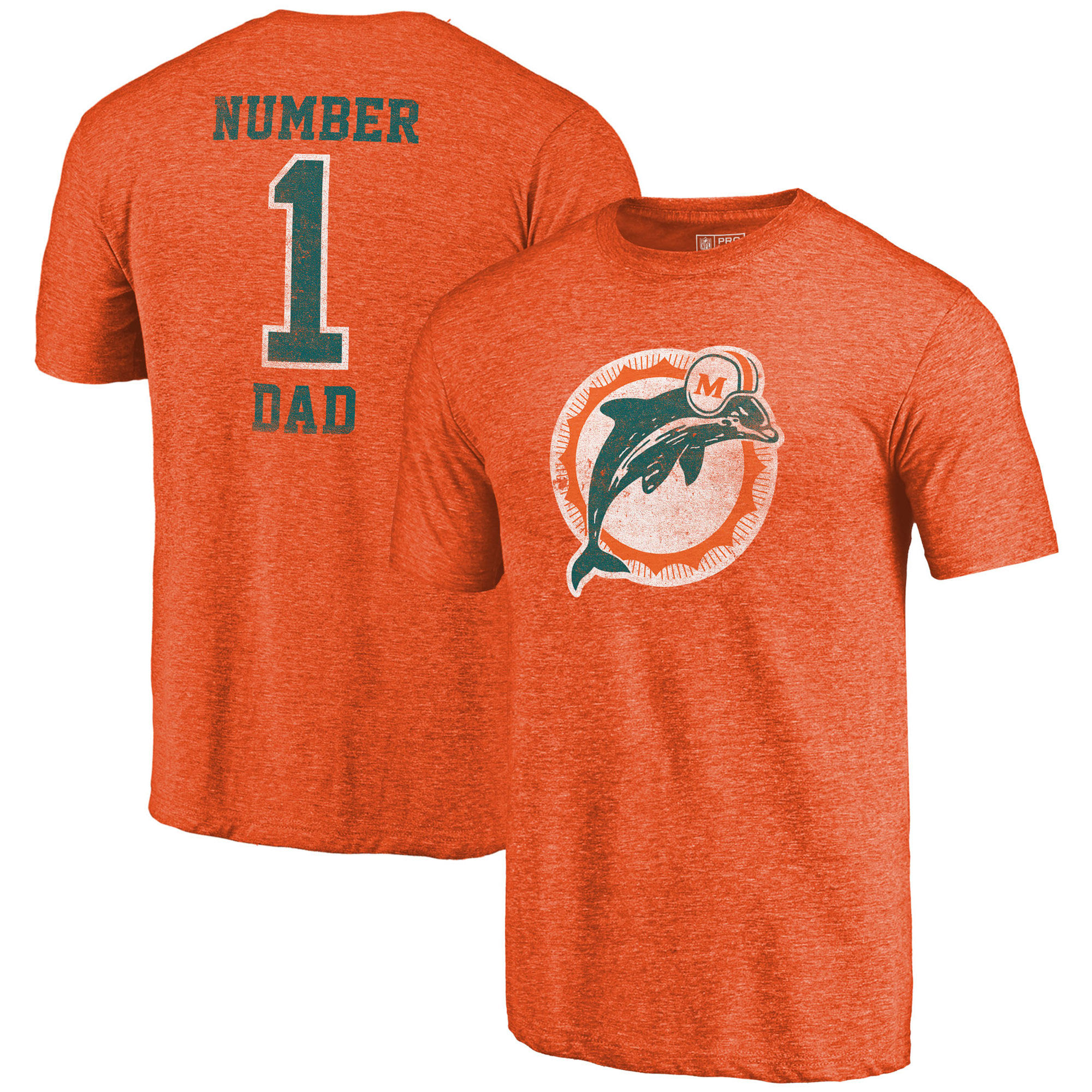 Miami Dolphins NFL Pro Line by Fanatics Branded Orange Greatest Dad Retro Tri-Blend T-Shirt - Click Image to Close