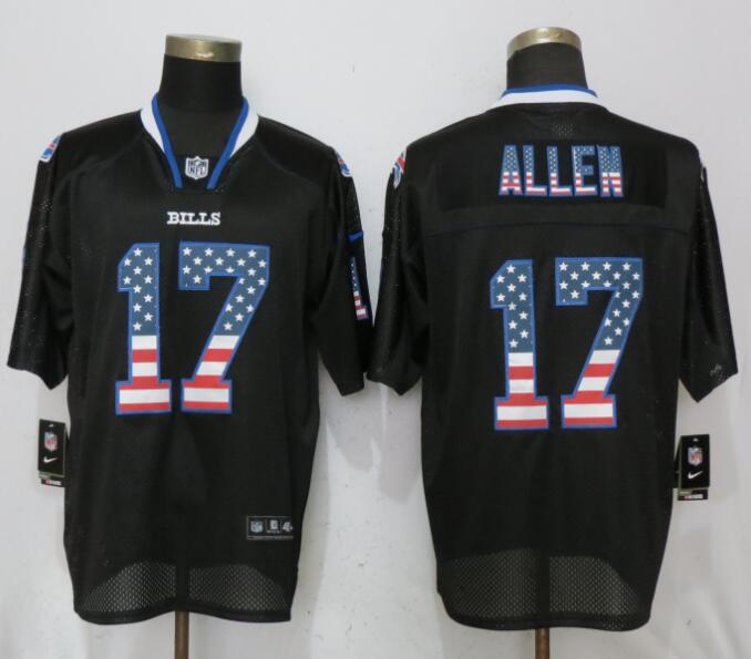 Nike Bills 17 Josh Allen Black USA Flag Fashion Elite Jersey