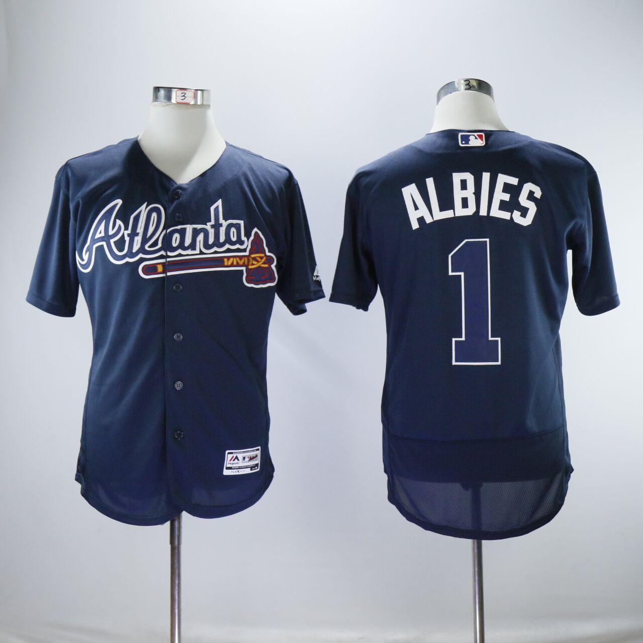 Braves 1 Ozzie Albies Navy Flexbase Jersey - Click Image to Close