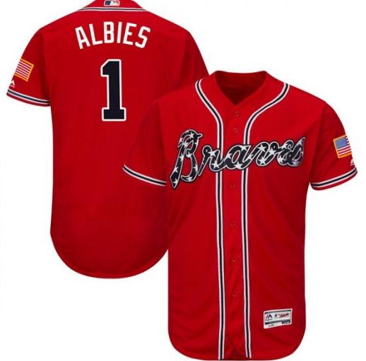 Braves 1 Ozzie Albies Red Flexbase Jersey - Click Image to Close