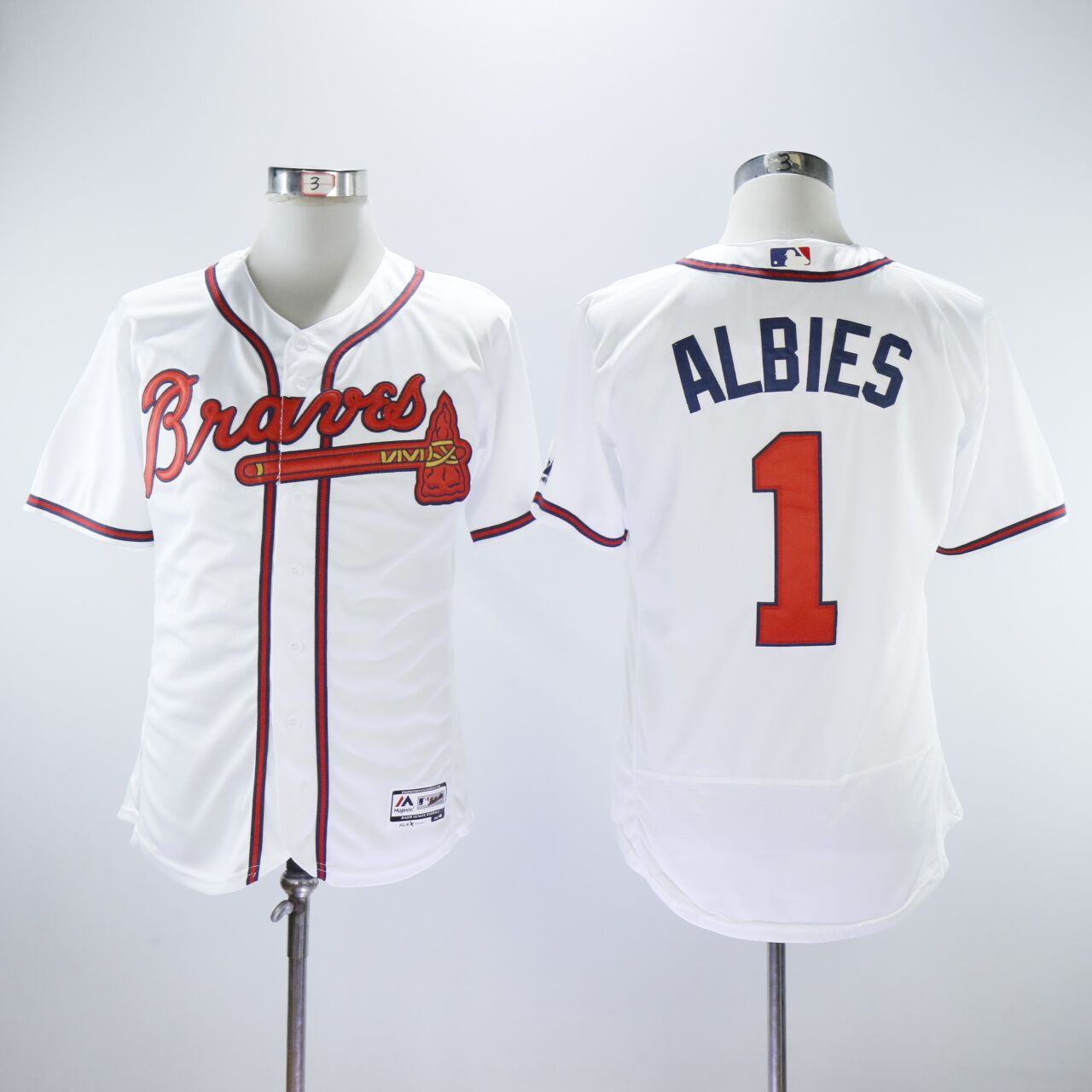 Braves 1 Ozzie Albies White Flexbase Jersey - Click Image to Close