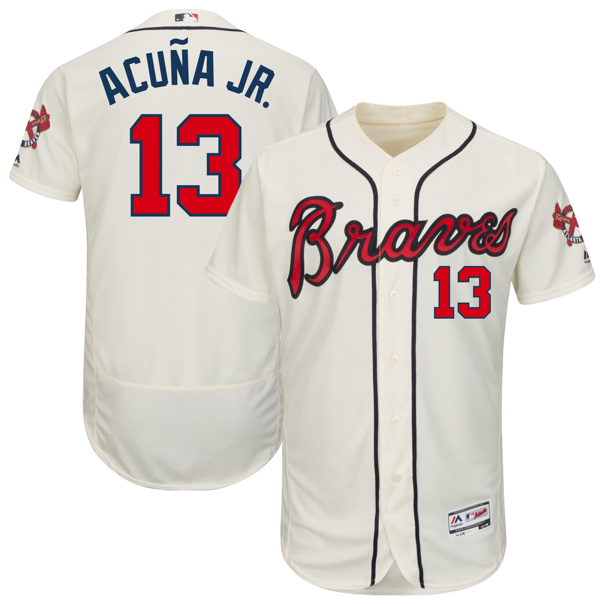 Braves 13 Ronald Acuna Jr. Cream Flexbase Jersey - Click Image to Close