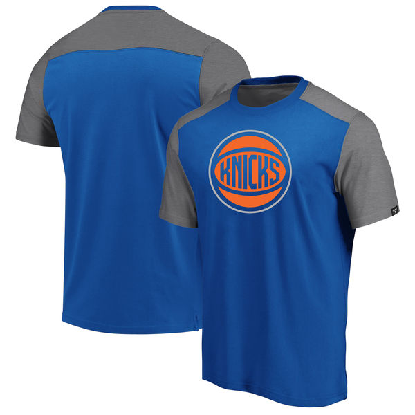 New York Knicks Fanatics Branded Iconic Blocked T-Shirt Royal - Click Image to Close